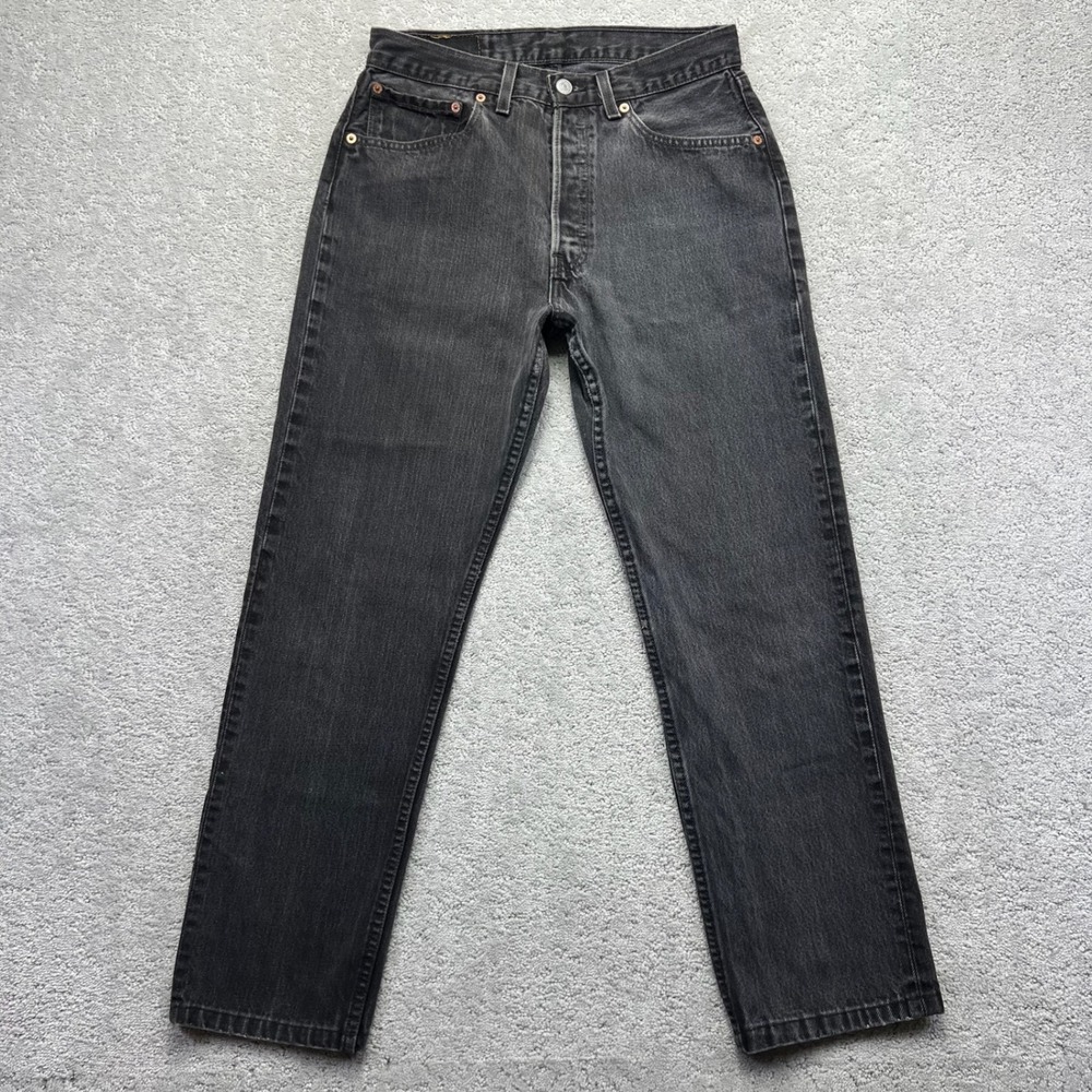VTG 90s Levis 501 Jeans Womens 31x30(29x28) Black Wash Denim Faded Button Fly